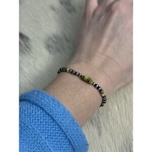 Native American Sterling Silver Navajo Pearl Palomino Turquoise Stretch Bracelet